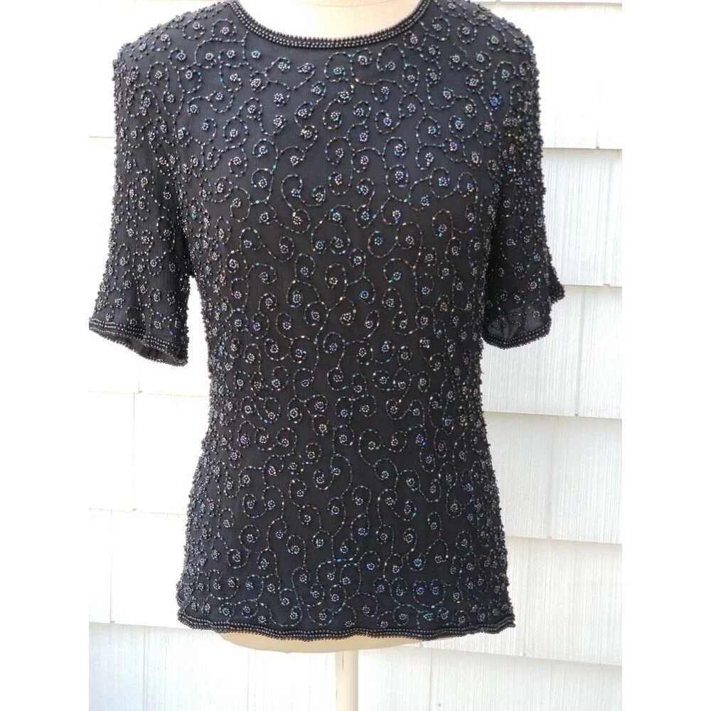 Stenay Beaded Top, Short Sleeve ~ Great for any Occasion ~ Size Large - Picture 1 of 5
